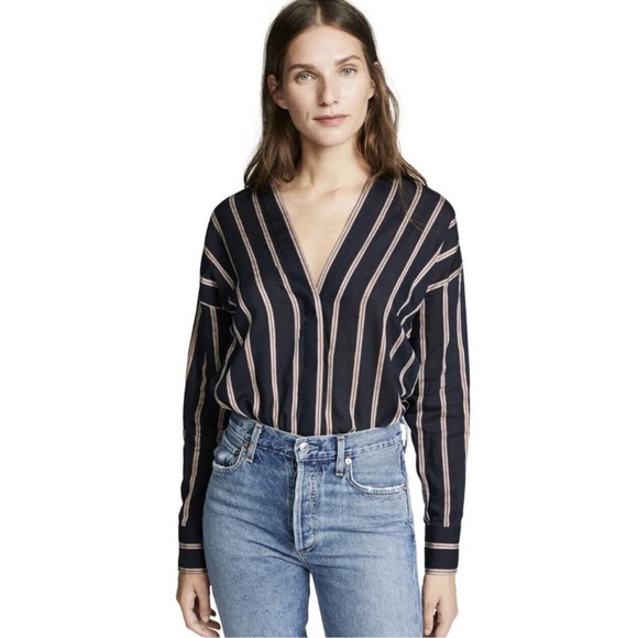 Vince Textured Striped Long-Sleeve Blouse Large - Picture 2 of 7
